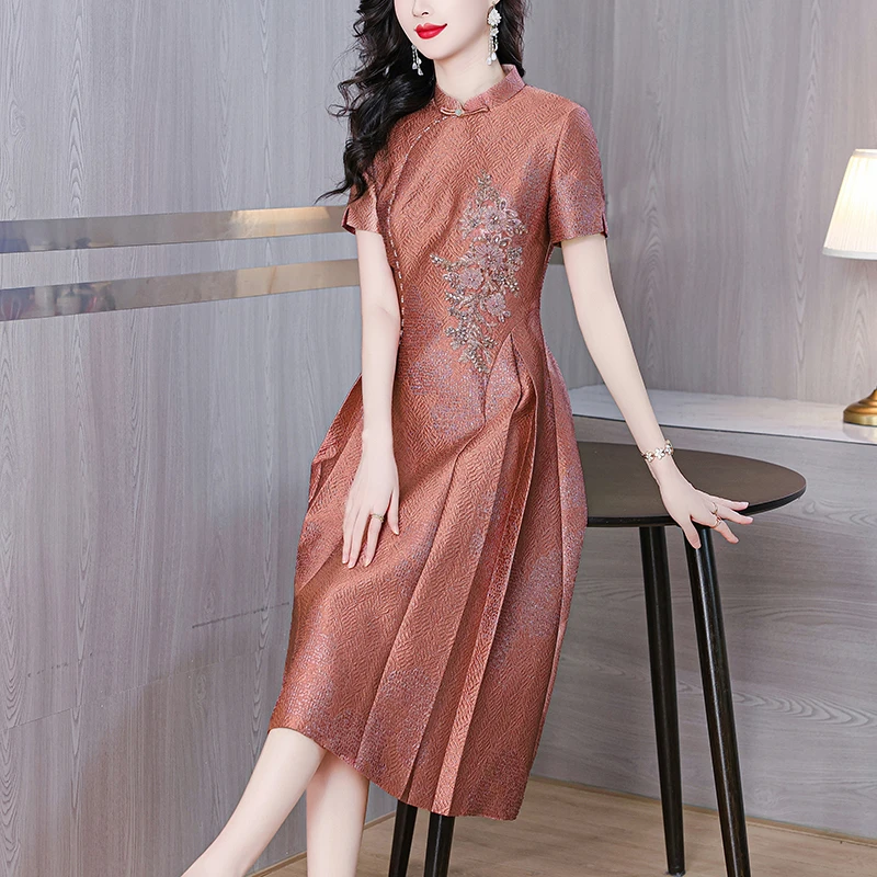 连衣裙上档次中长款旗袍婚礼妈妈装婚宴礼服喜婆婆装敬酒高端女款