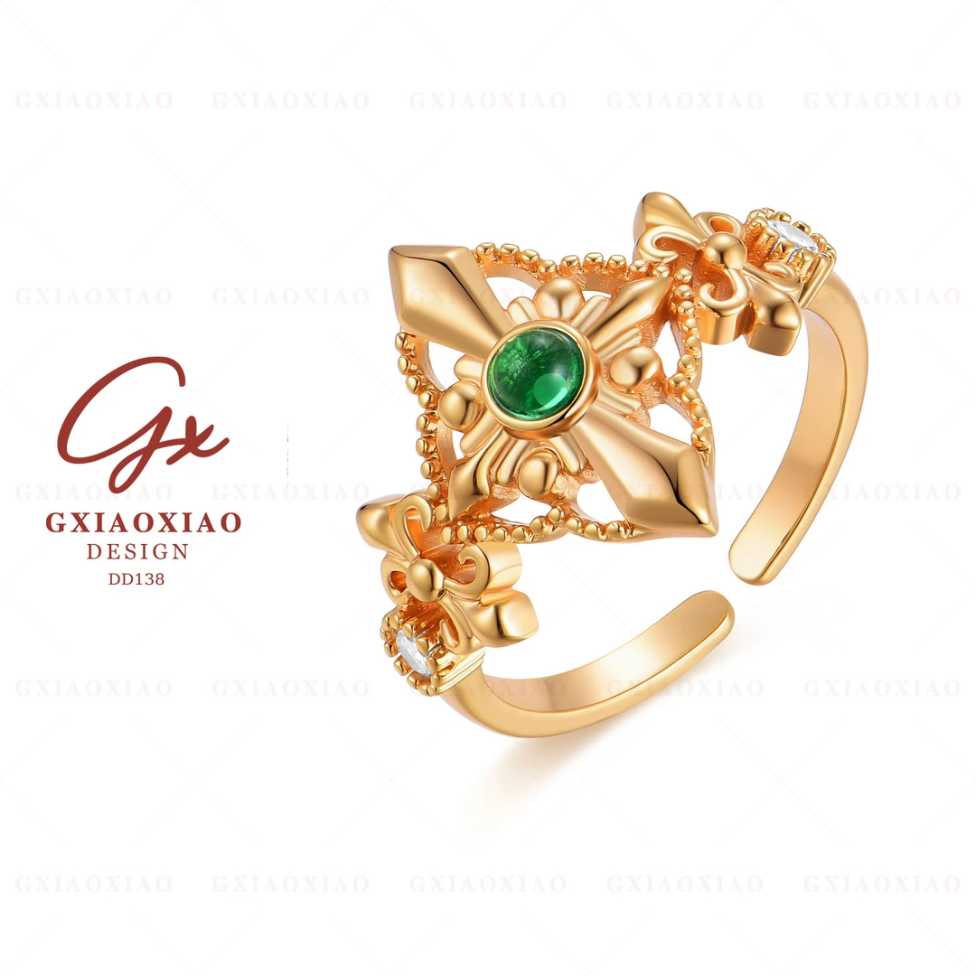 铜合金合成锆石戒指 镀K金【碧波流光】轻奢气质时尚精致戒指 DD138