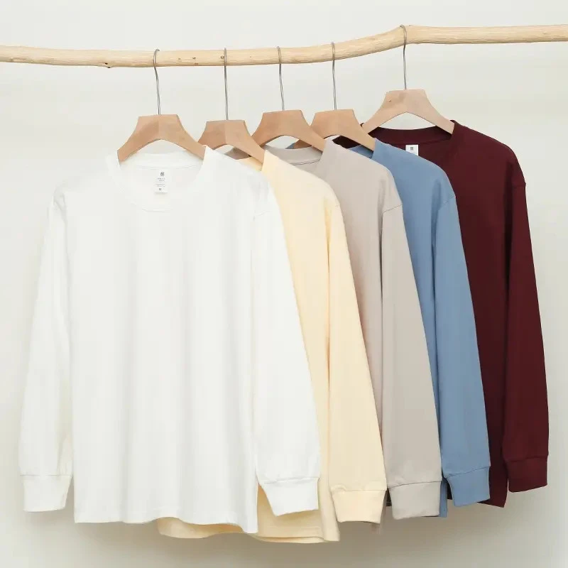 [颍河鲨]重磅230g纯棉长袖T恤新疆棉秋冬打底圆领宽松男士休闲T恤