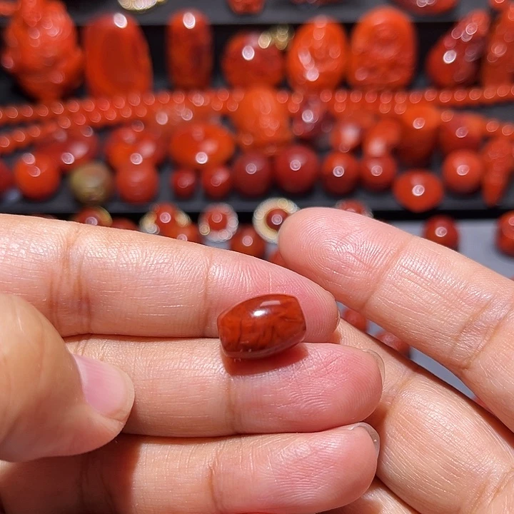 南红玛瑙未镶嵌配饰火焰纹桶珠9.5mm