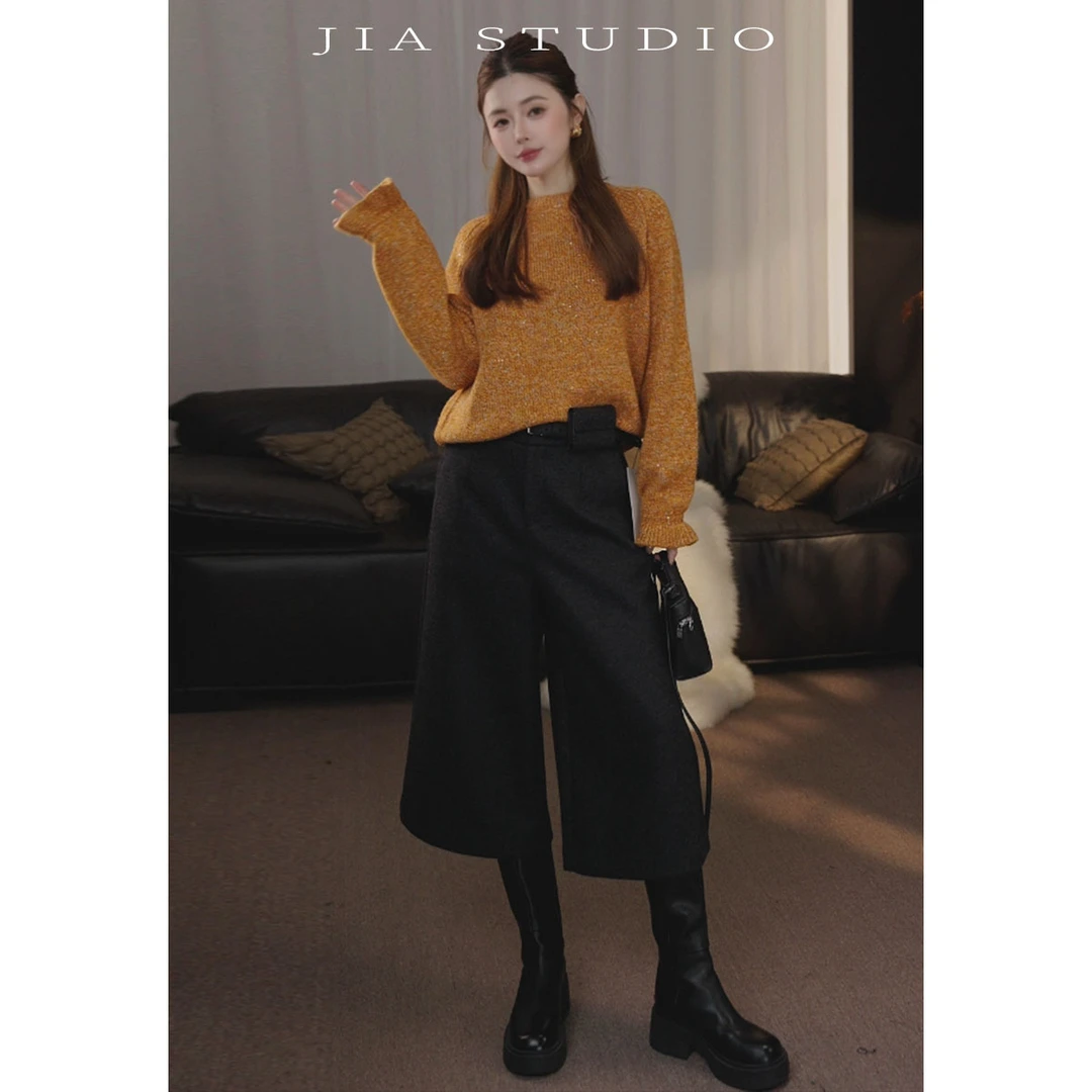 【佳佳】提花女薄款圆领常规款针织羊绒衫秋冬长袖套衫休闲JQ50208