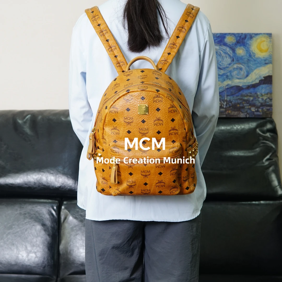 95新 MCM 干邑色双肩包/FYWJ05810002/0002