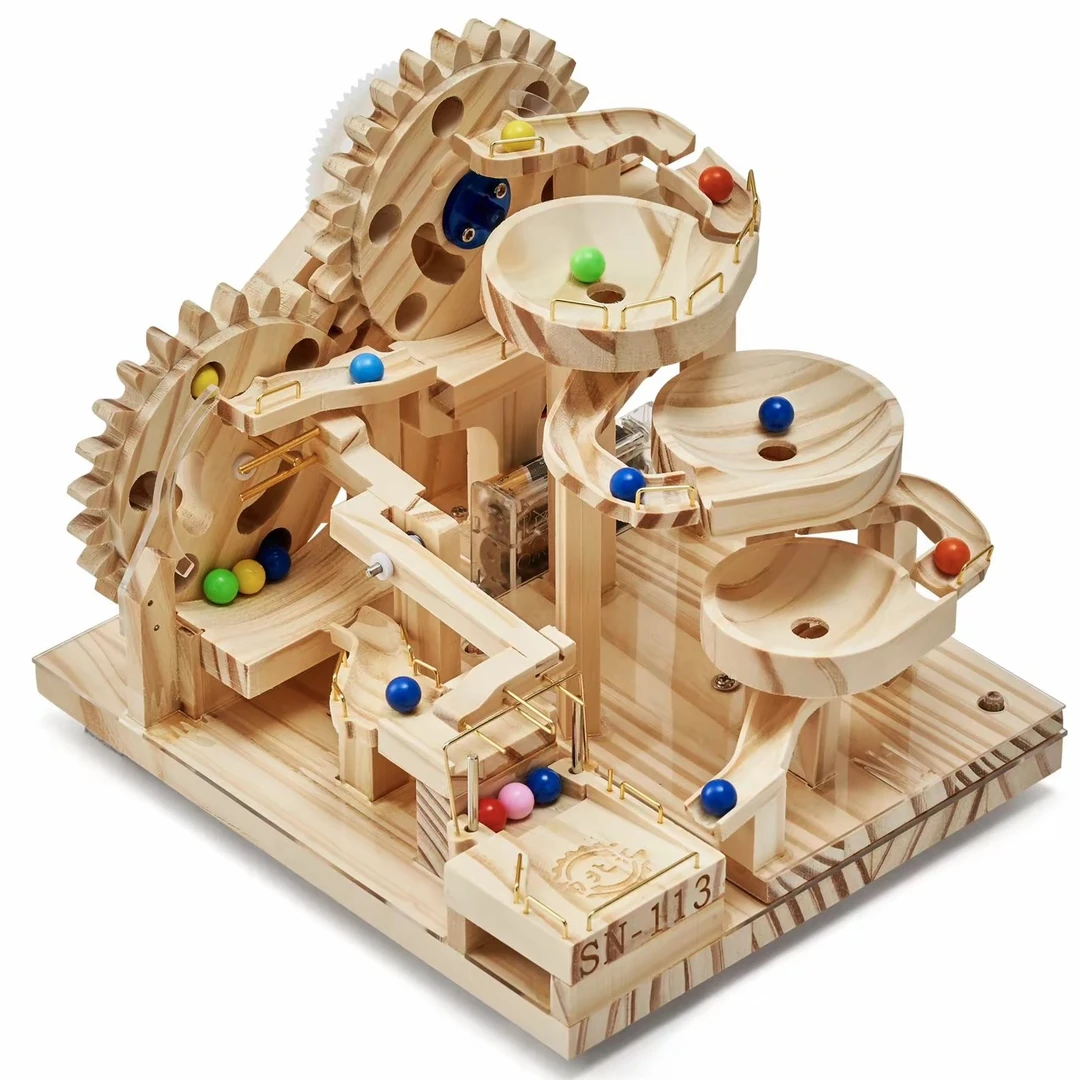 积木轨道木制电动机械滚珠拼图DIY手工制作模型立体拼装儿童玩具
