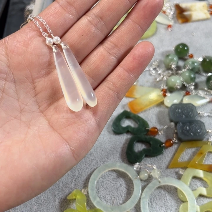 蛇纹石玉耳饰未镶嵌柚*茶