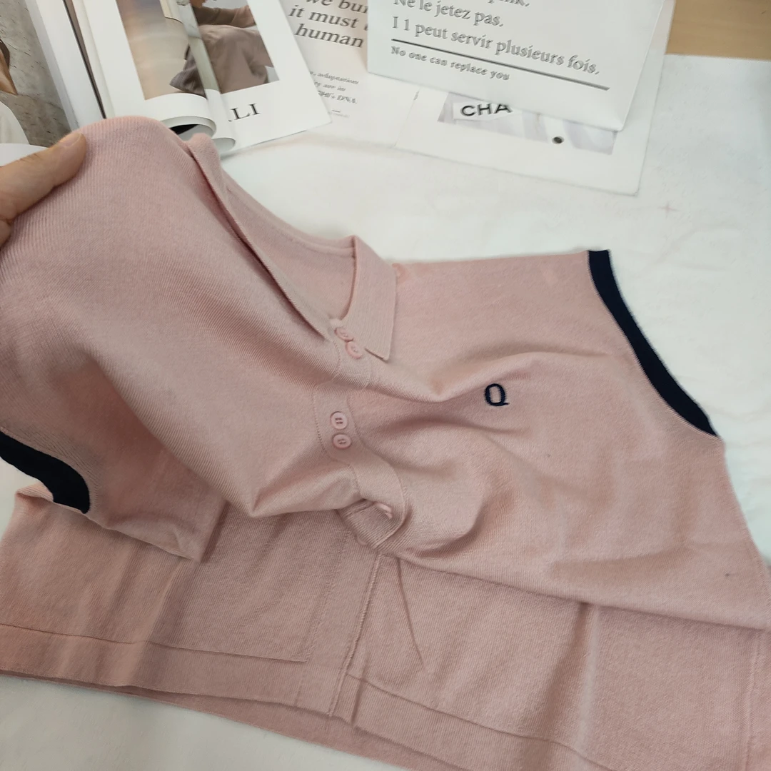 【例畔精选】春夏季设计新款时尚气质翻领刺绣百搭无袖针织衫A045#