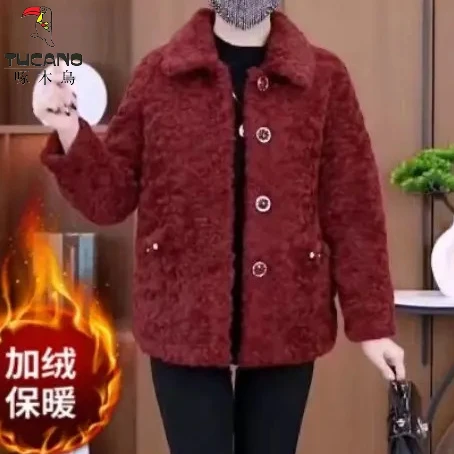 妈妈装中年外套加厚冬季特大码妈妈棉衣中老年女装加绒