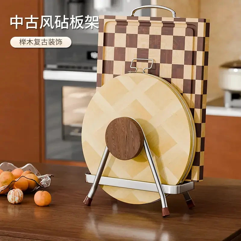 中古风菜墩放置架案板砧板收纳架厨房家用菜板架切菜板置物架