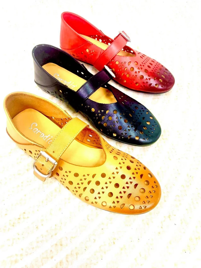 复古玛丽珍法式镂空透气打蜡小牛皮内增高平底圆头女鞋夏