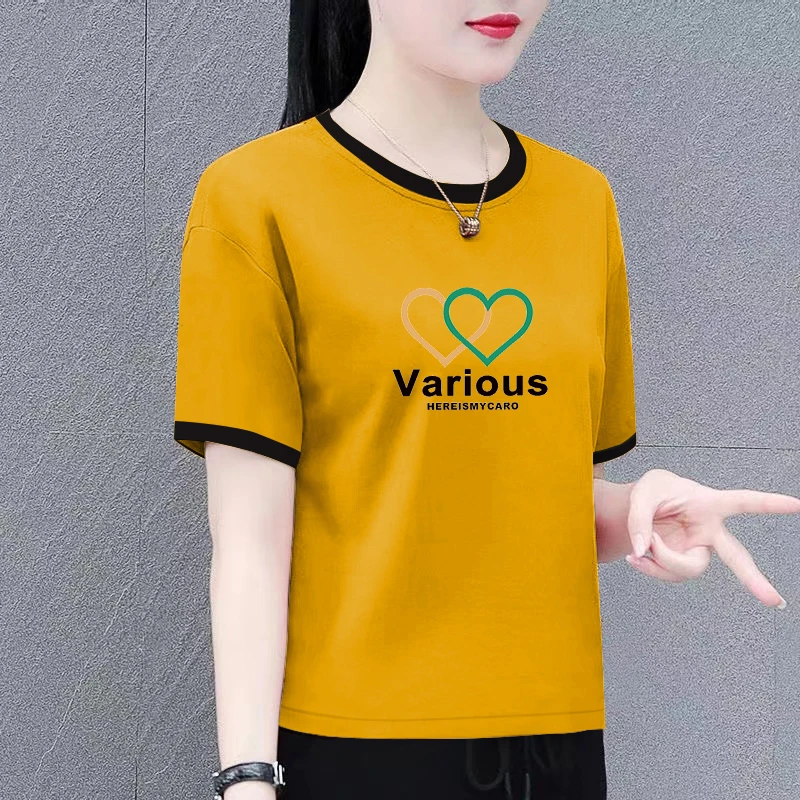 夏季2025新款时尚百搭圆领小众短袖体恤韩版印花宽松打底外穿潮流