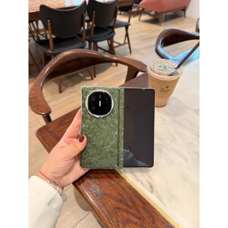 适用于华为Matex6/Matex5亲肤贝壳纹磁吸中轴折叠手机壳 电镀银色