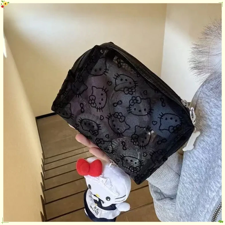 简约可爱网纱kitty化妆包NNBB便携大容量旅行收纳包手补妆【聚惠】