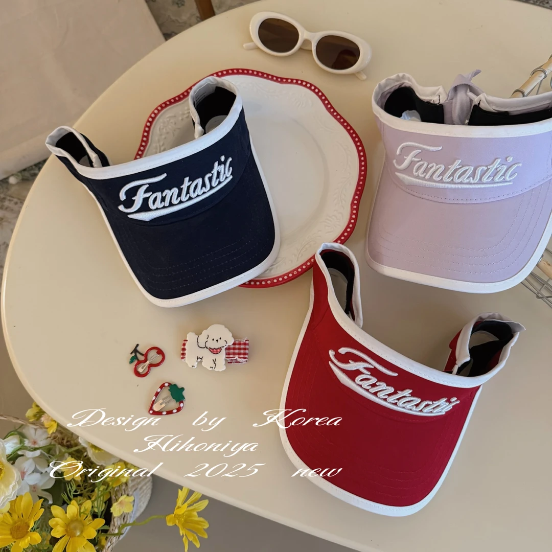 成人款~韩系空顶鸭舌帽女夏季出游百搭遮阳帽防紫外线拼色空顶帽