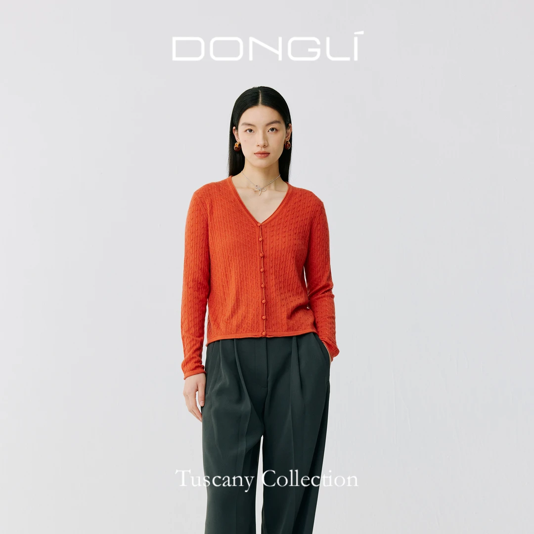 东黎 托斯卡纳-云边轻 女士精纺V领长袖简约打底衫5030