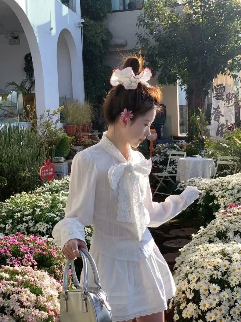 2025新款法式miu系白色衬衫连衣裙子女春夏季小个子收腰套装短裙
