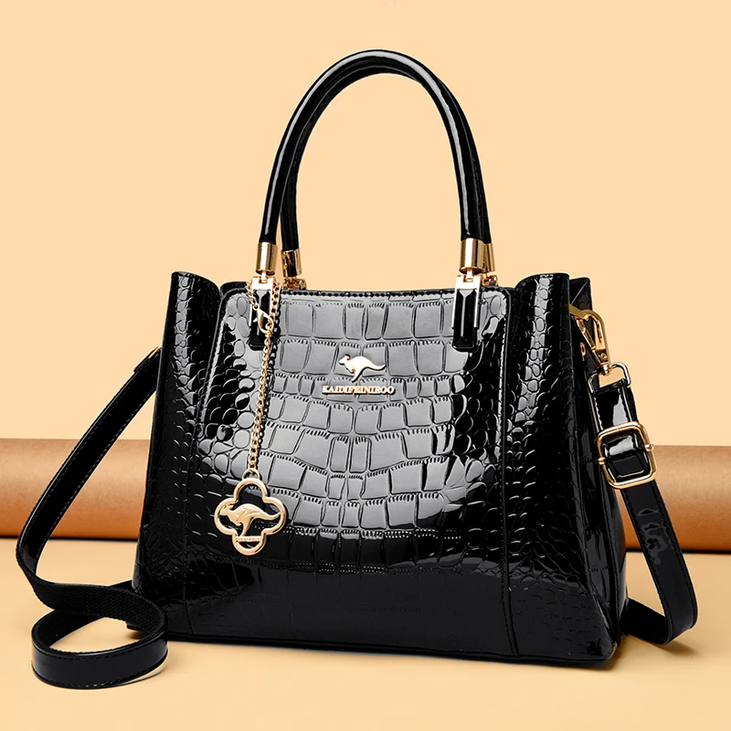 正品玫瑰袋鼠亮皮单肩妈妈气质手提包高档妈妈包包时尚百搭斜挎包