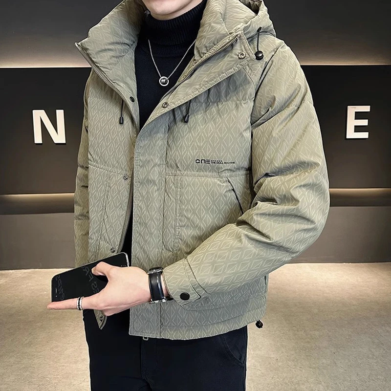 羽绒服男士短款冬季2025新款潮牌痞帅高级感韩版连帽加厚外套冬天