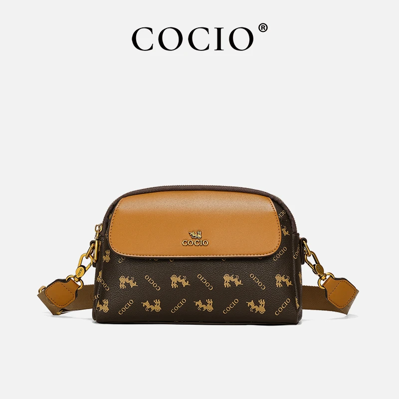COCIO包包女2025新款潮高级质感复古老花单肩包斜挎包小方包CC086
