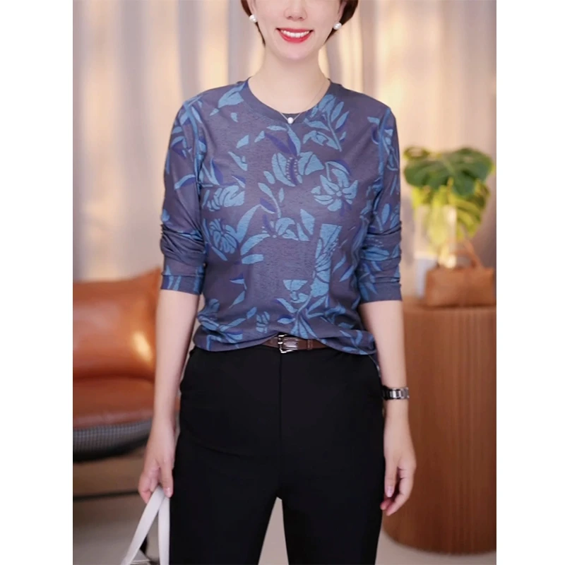 春秋时尚印花圆领长袖T恤打底0111