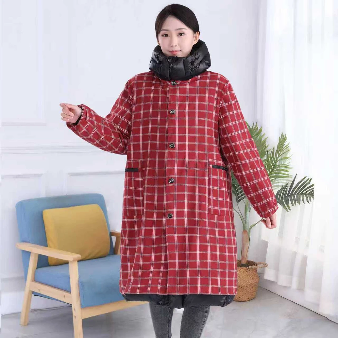 长款过膝围裙加肥罩衣200斤穿家用长袖套棉袄厨房家用工作服外穿