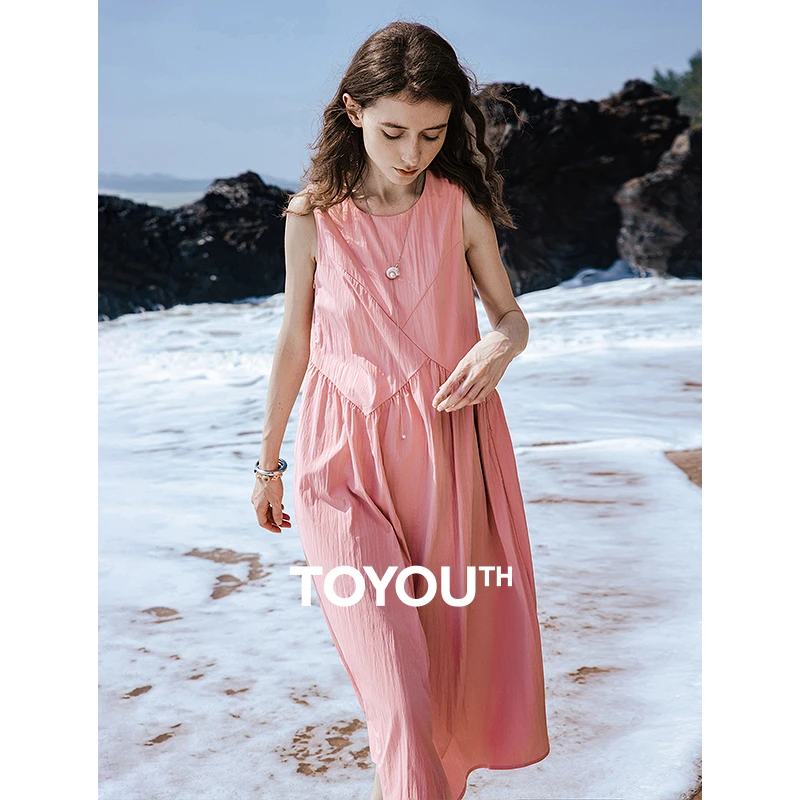 初语分割拼接设计连衣裙女25夏新肌理感欧若风度假A字裙8529019