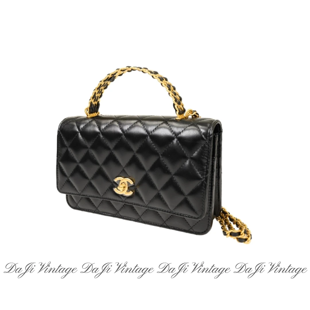 99新 Chanel/香奈儿 大吉中古/ sh/手柄logo黑金woc斜挎包