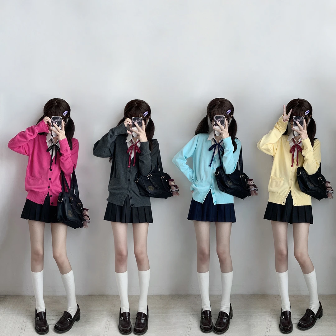 刺小兔原创JK套装开衫毛衣外套制服学院风宽松百搭上衣针织衫秋冬