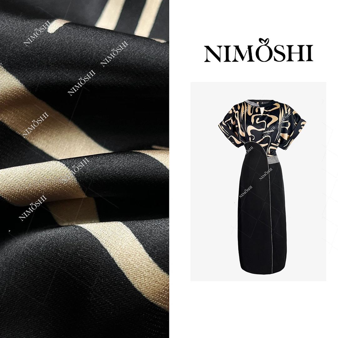 NIMOSHI倩倩欧式高奢高腰重工钉珠束腰设计气质显瘦连衣裙Q1760