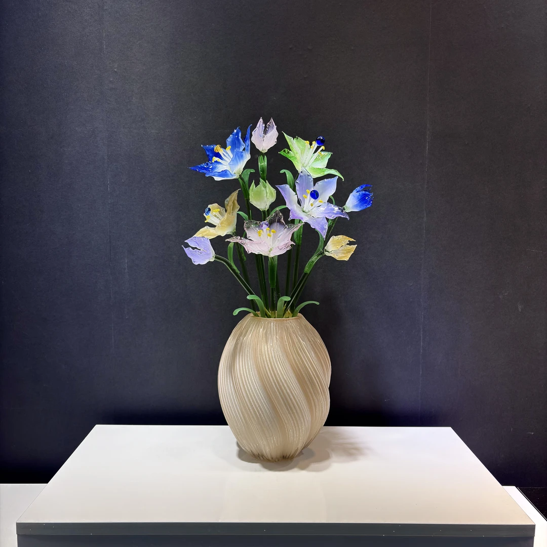 淄博琉璃摆件【百合花】【十全十美】纯手工中式家居客厅玄关公司摆设