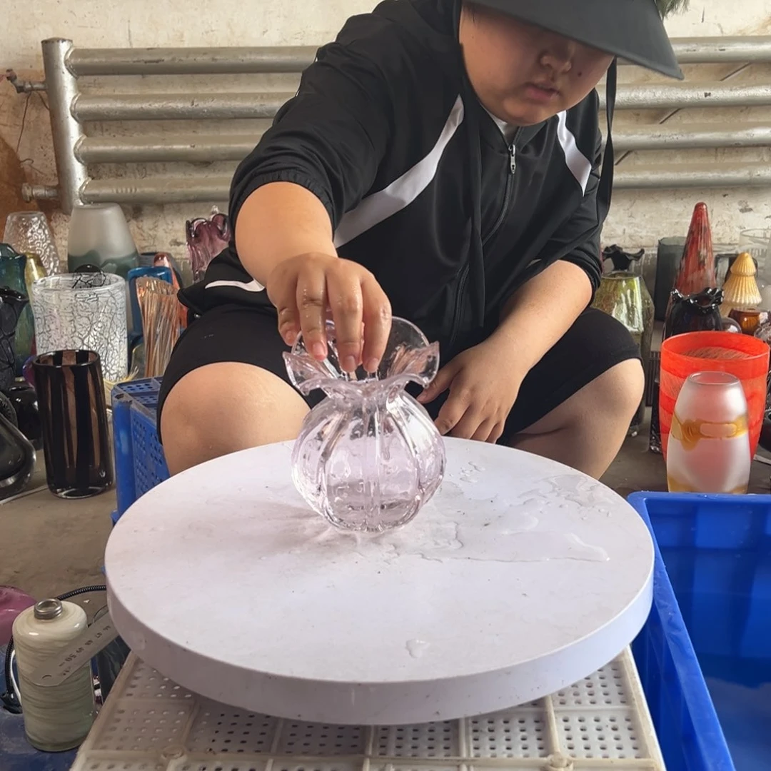 高度14粉色琉璃钱袋瑕疵