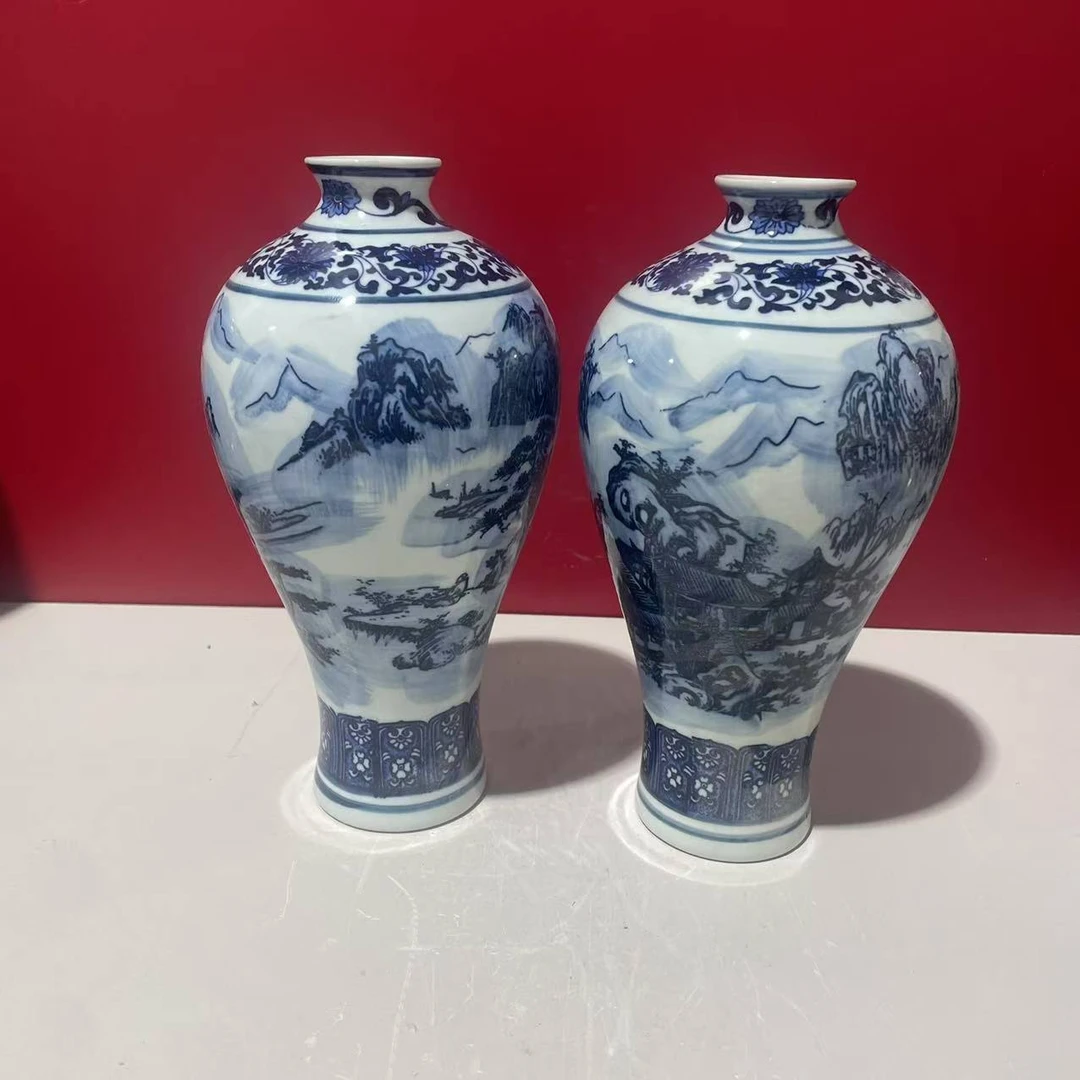 景德镇陶瓷青花山水美人瓶花瓶陶瓷摆件