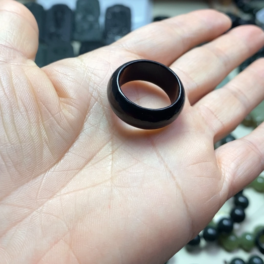 未镶嵌手链和田玉抗*新疆和田黑青玉卡19.4戒指