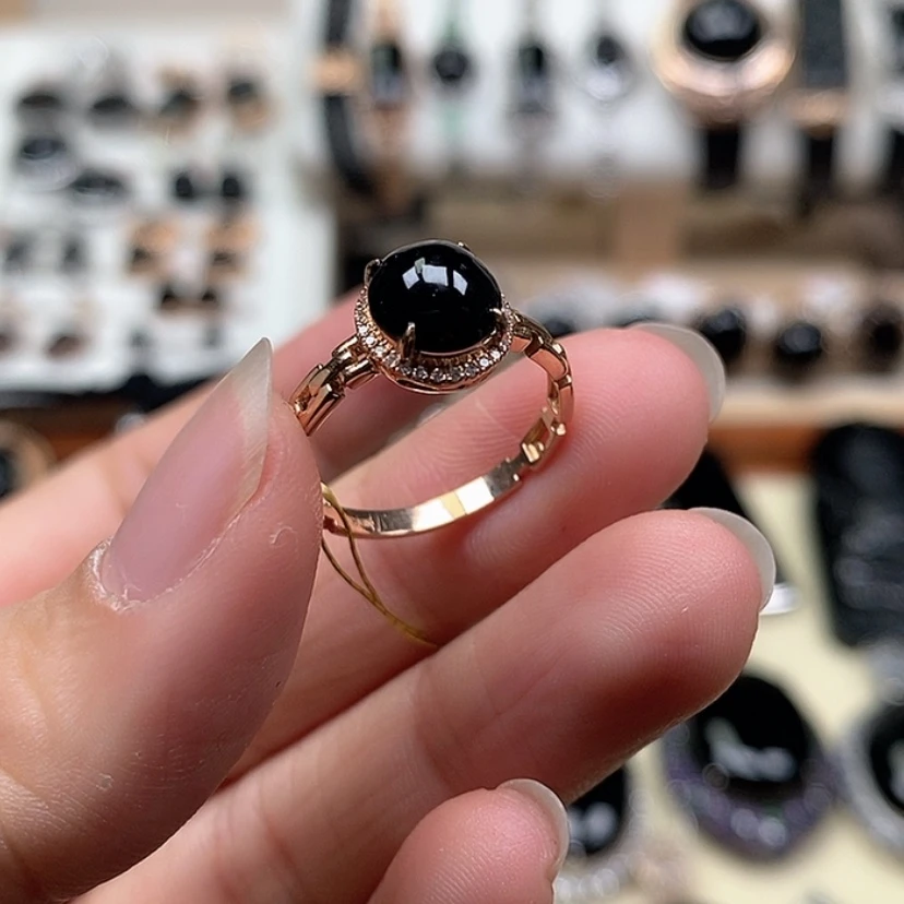 【闪购商品】翡翠戒指18K金镶嵌墨翠