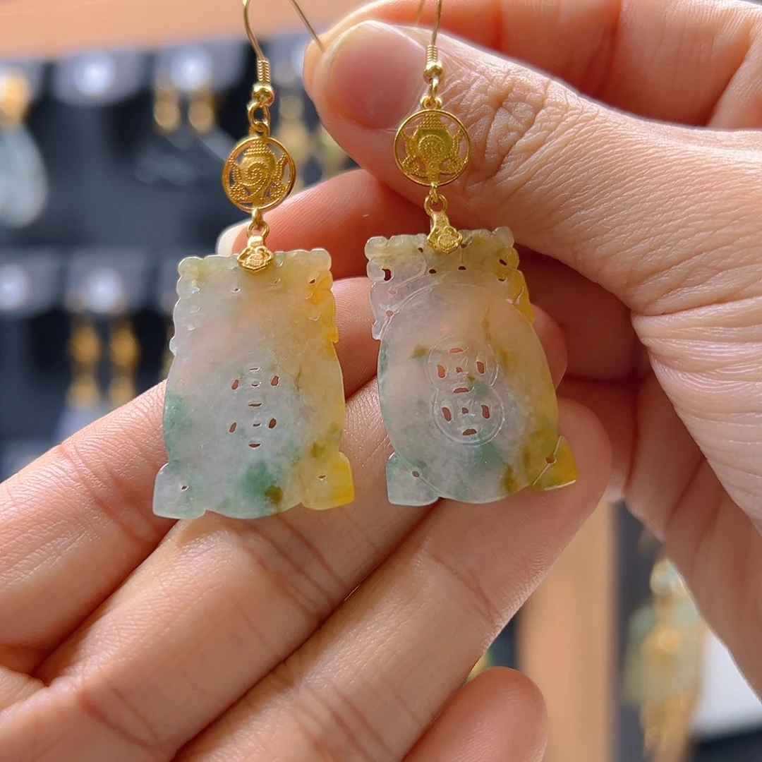 银S925镶嵌翡翠耳饰