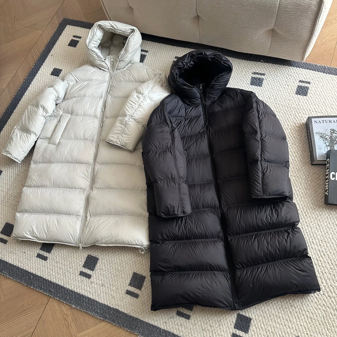 【米可家】冬季加厚90白鸭绒连帽长款羽绒服外套8087