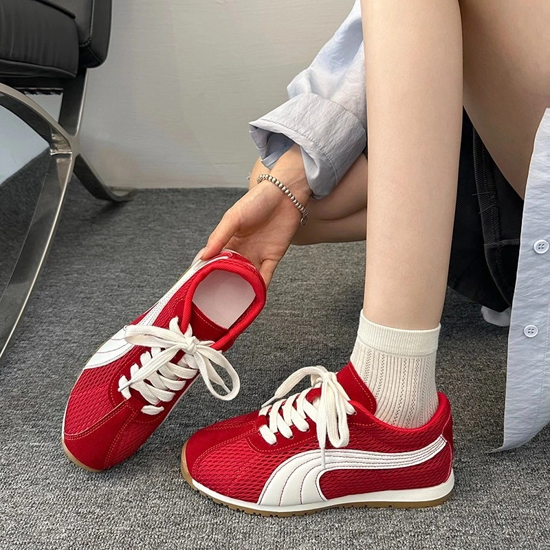 真皮厚底内增高德训鞋女2025新款春秋百搭运动板鞋棕色复古阿甘鞋