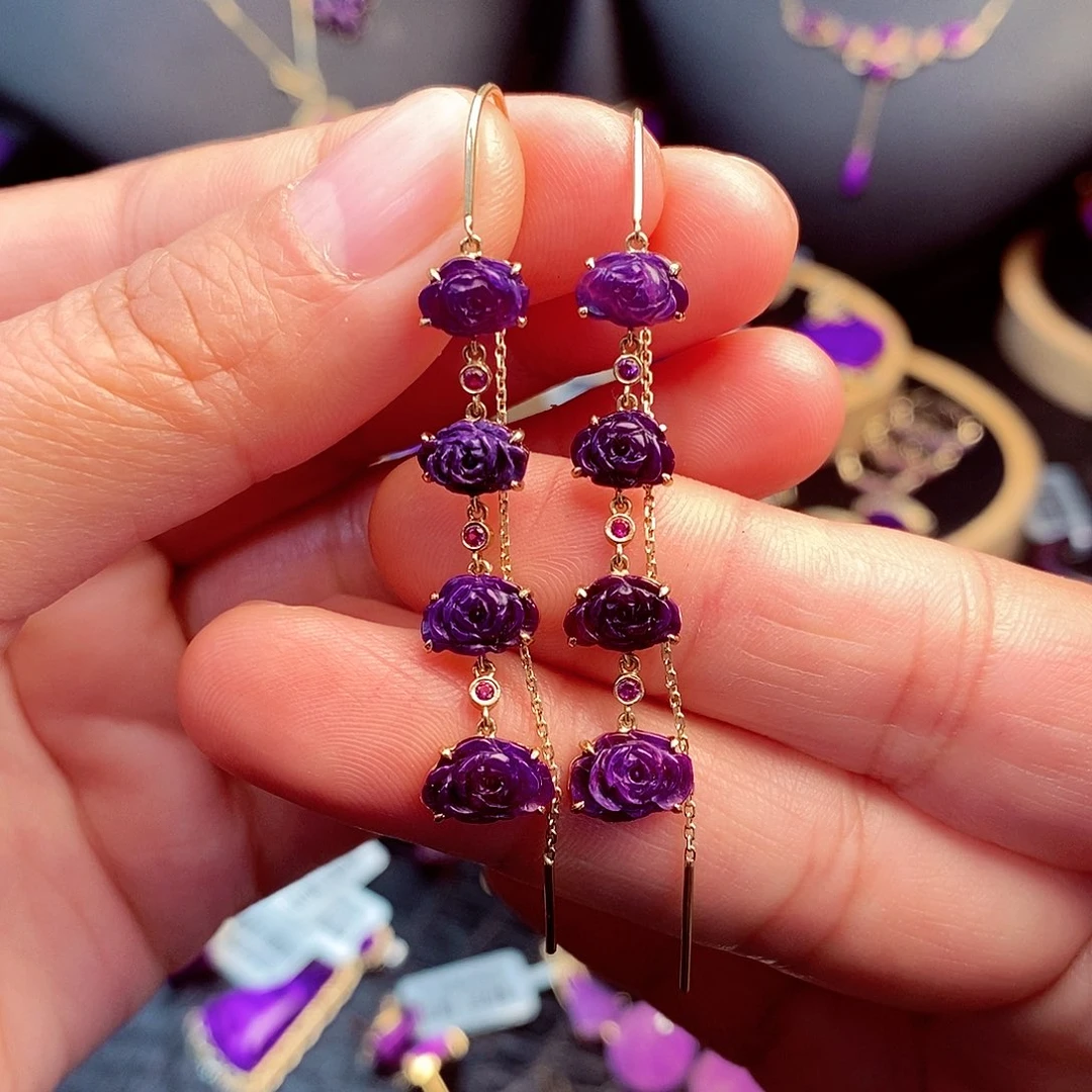 苏纪石（舒俱来）耳饰18K金镶嵌