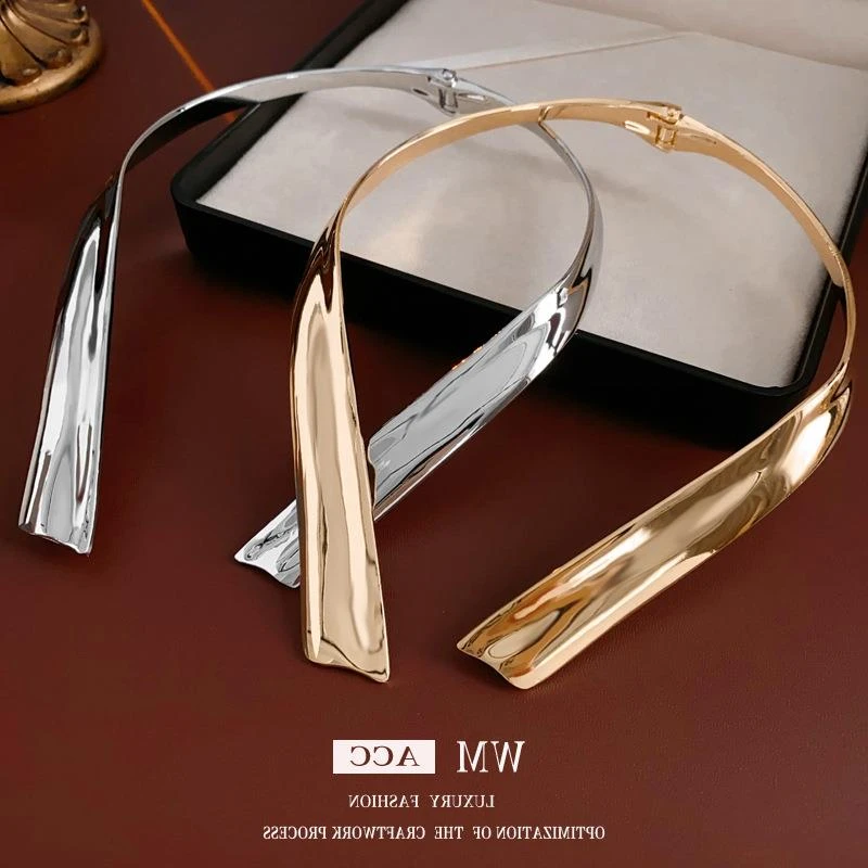 钛钢锆石项链 夸张扭曲金属风开口项圈时尚欧美百搭简约项链轻奢