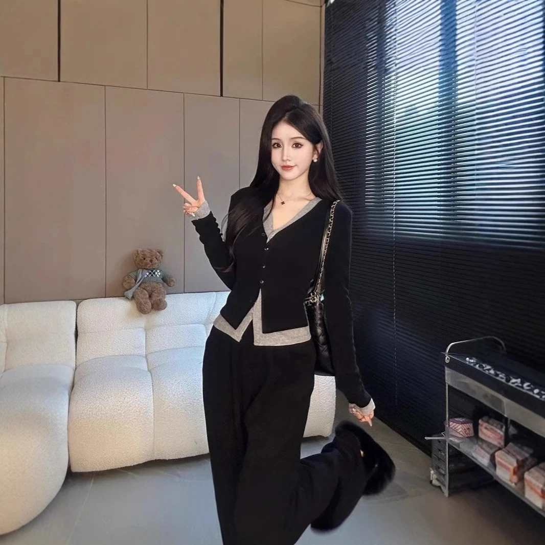 【工厂现货】春秋洋气时尚设计感春秋新款假两件拼接开衫假两件上衣