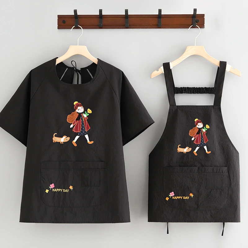 新款围裙工作服短袖女半袖围腰家用厨房餐饮做饭定制印字餐饮专用