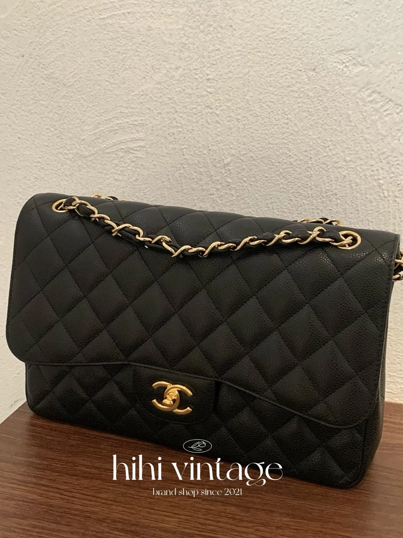 99新 Chanel/香奈儿 Chanel 黑金荔枝纹双盖Jumbo 24开 16840637