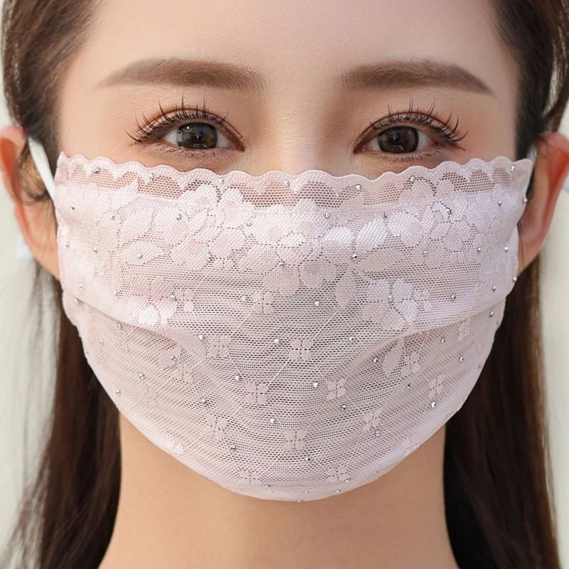 防晒口罩女神点亮钻面罩高档防尘超薄透气蕾丝花边高颜值面纱夏季