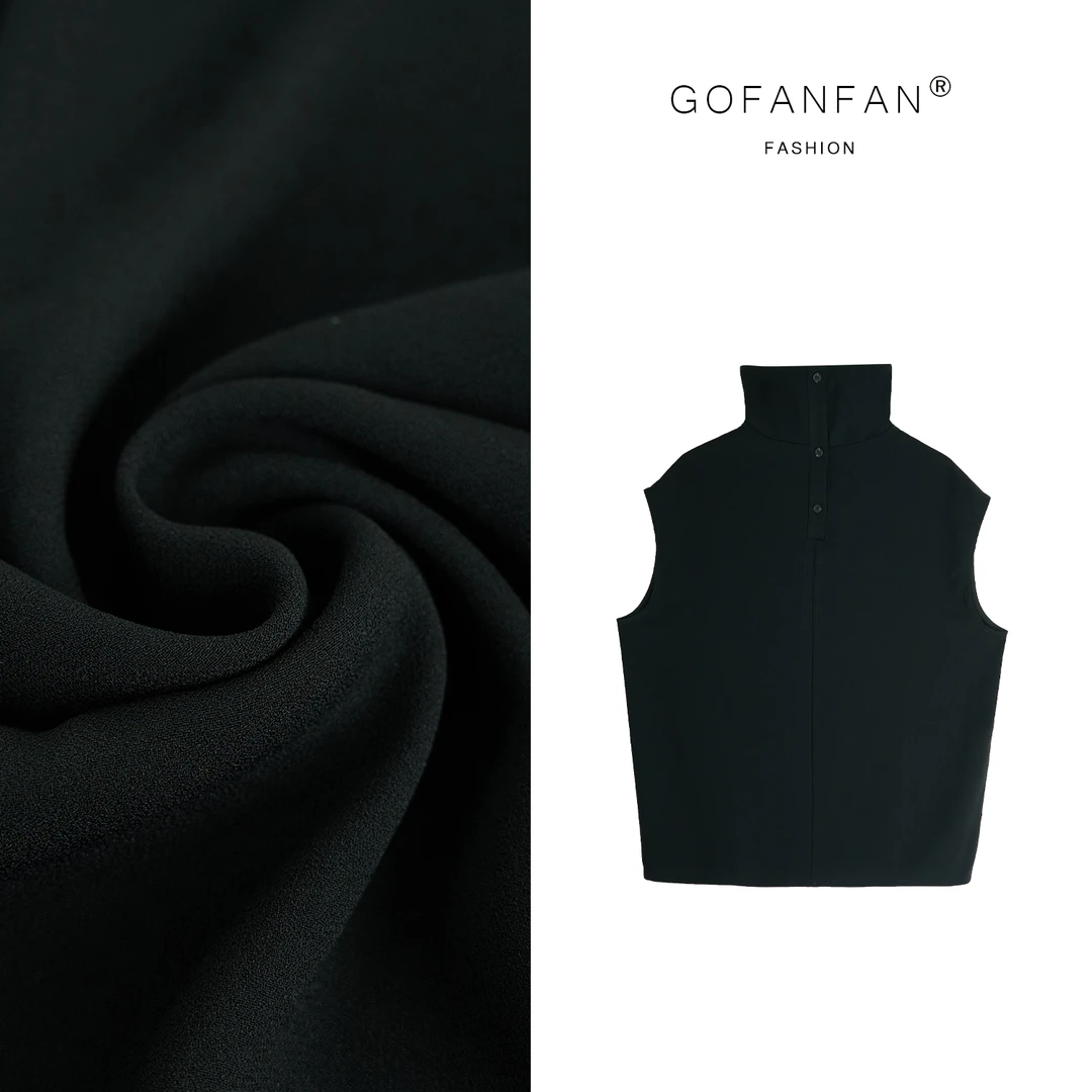 GFF STUFIO【独简风情】宽松高领时髦设计感纽扣半开领马甲