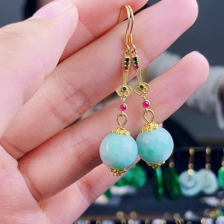 翡翠耳饰银S925镶嵌饰品