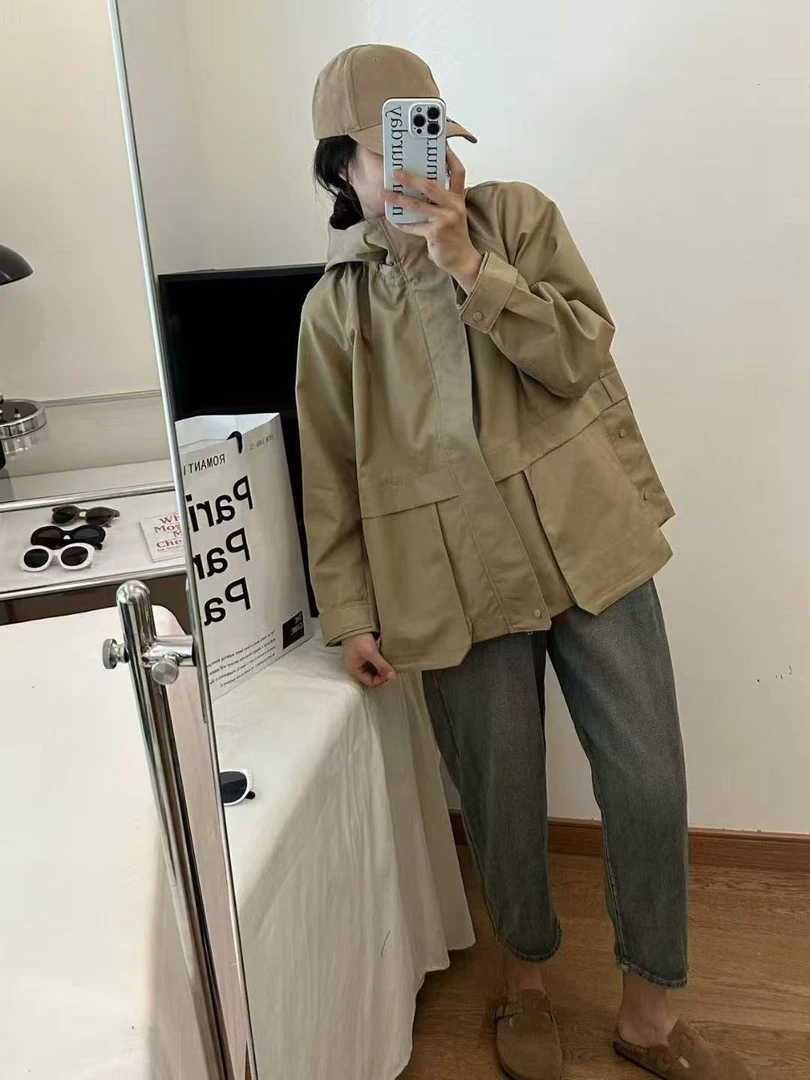 与默门店 高品质春秋新款韩版防风时尚风衣连帽宽松舒适外套上衣