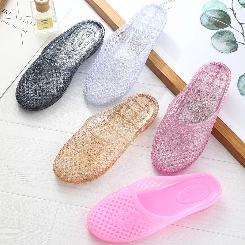 包头水晶拖鞋女夏季塑料胶鞋室外耐磨透气浴室内防滑防臭冲凉拖鞋