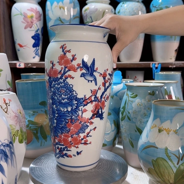 陶瓷高32青花红牡丹新款新款陶瓷陶瓷