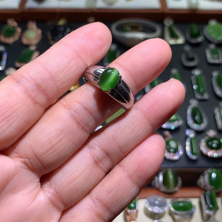 和田玉戒指银S925镶嵌