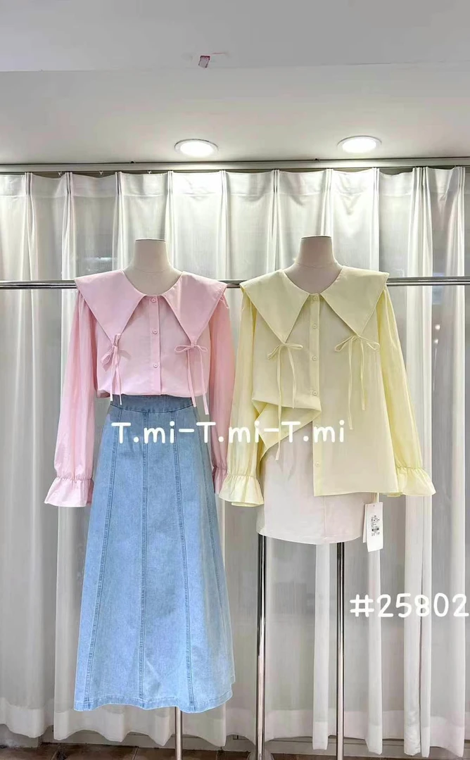 【红姐大码】25802蝴蝶结披肩长袖衬衫女宽松甜美减龄显瘦时尚上衣