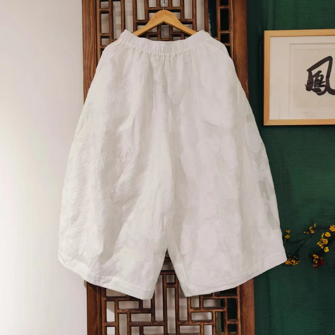 凤徕兮私人定制白色立体提花全松紧加衬花苞裤（SK5419）