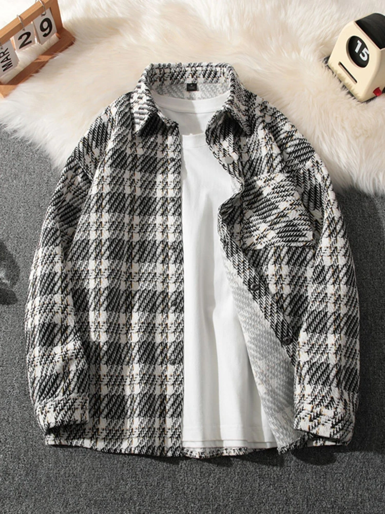 2025外套男春秋款格子潮牌翻领帅气情侣宽松夹克小香风时尚男装
